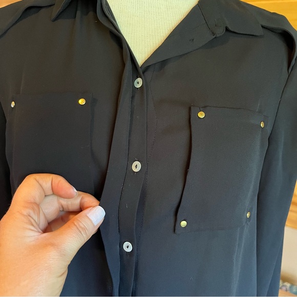 H&M Women's Sheer Long Sleeve Button Up Dress Shirt Gold Stud Hardware Size 2 - Picture 3 of 7